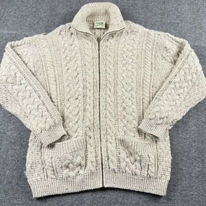 Carraig Donn Sweater Womens Medium Beige Cable Knit Wool Sweater Ireland Zip